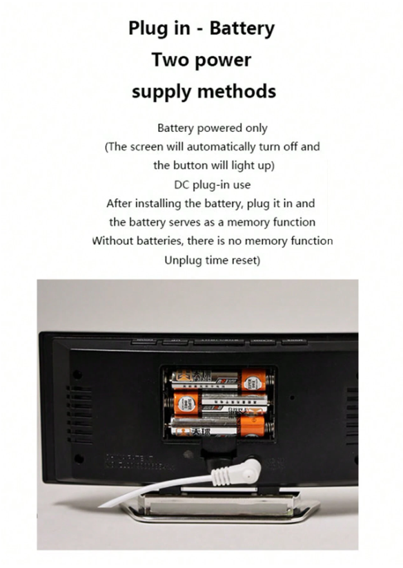 Specchio curvo con LED, sveglia elettronica, multifunzionale con grande schermo