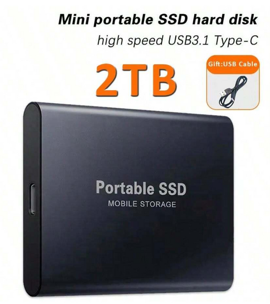 Unità SSD esterna portatile da 2TB di colore nero