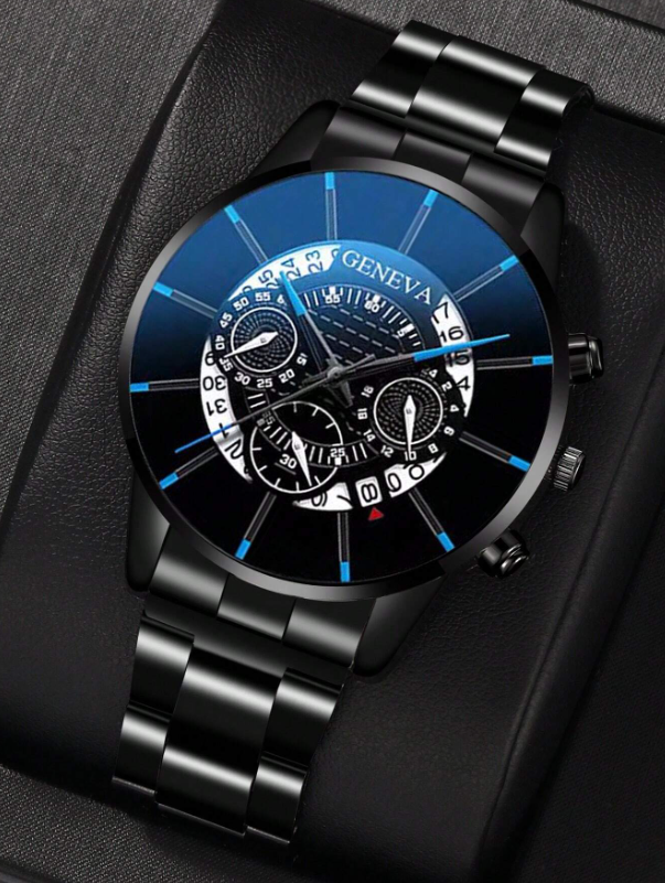 3 pezzi / Set Orologio da uomo semplice e alla moda in quarzo con portafoglio e penna