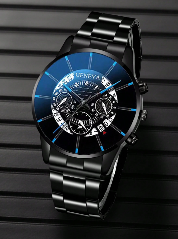 3 pezzi / Set Orologio da uomo semplice e alla moda in quarzo con portafoglio e penna