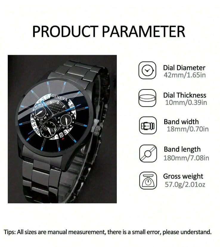 3 pezzi / Set Orologio da uomo semplice e alla moda in quarzo con portafoglio e penna