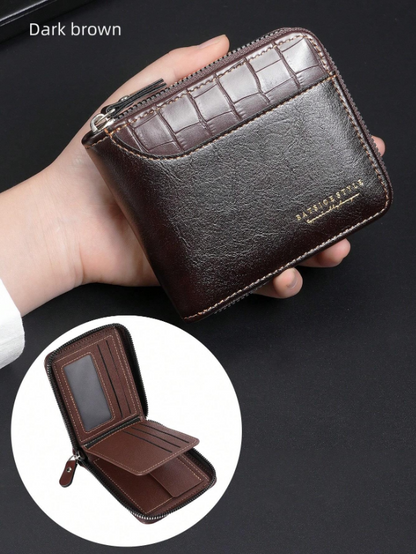 Nuovo portafoglio corto con cerniera retrò casual da uomo,