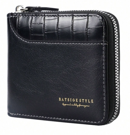 Nuovo portafoglio corto con cerniera retrò casual da uomo,