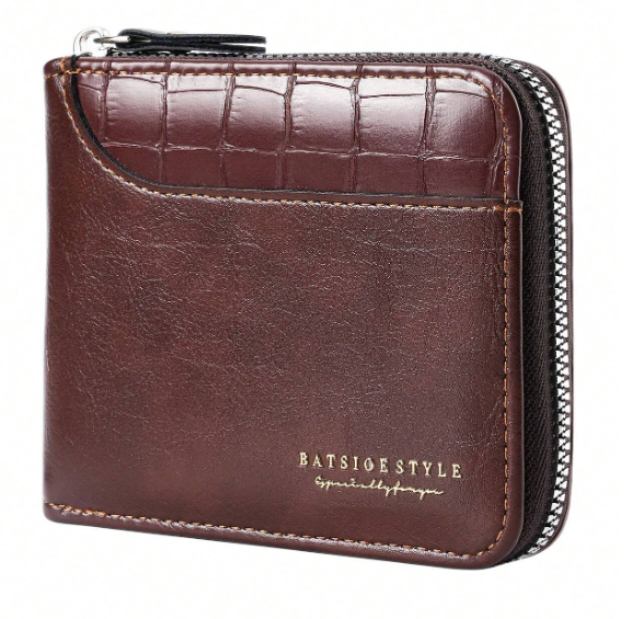 Nuovo portafoglio corto con cerniera retrò casual da uomo,