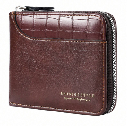 Nuovo portafoglio corto con cerniera retrò casual da uomo,