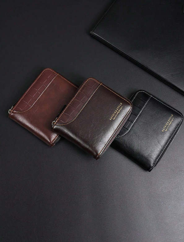 Nuovo portafoglio corto con cerniera retrò casual da uomo,