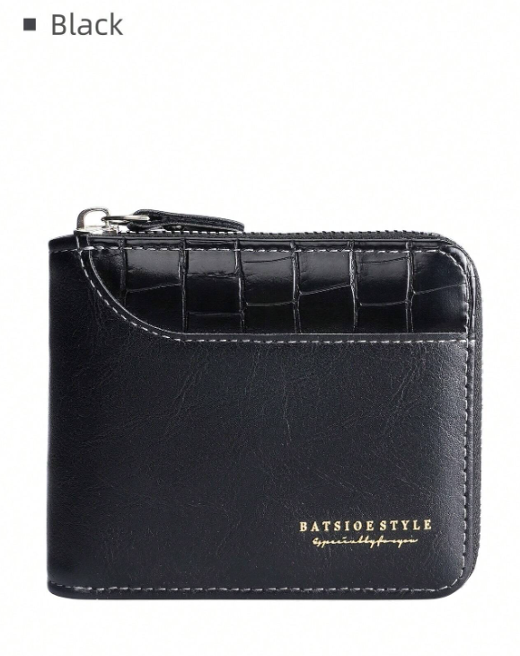 Nuovo portafoglio corto con cerniera retrò casual da uomo,