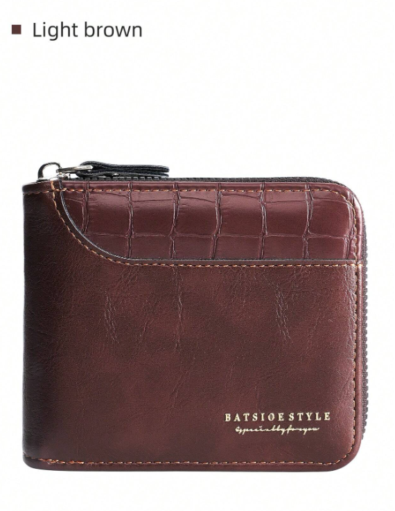 Nuovo portafoglio corto con cerniera retrò casual da uomo,