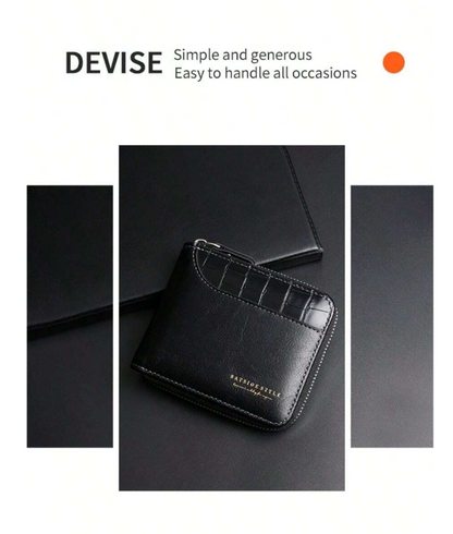 Nuovo portafoglio corto con cerniera retrò casual da uomo,