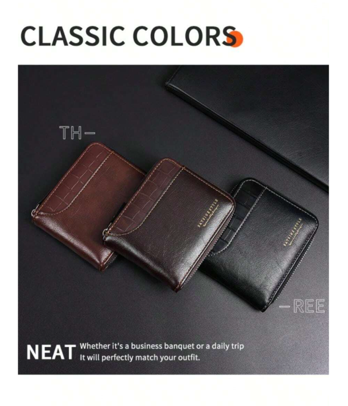 Nuovo portafoglio corto con cerniera retrò casual da uomo,