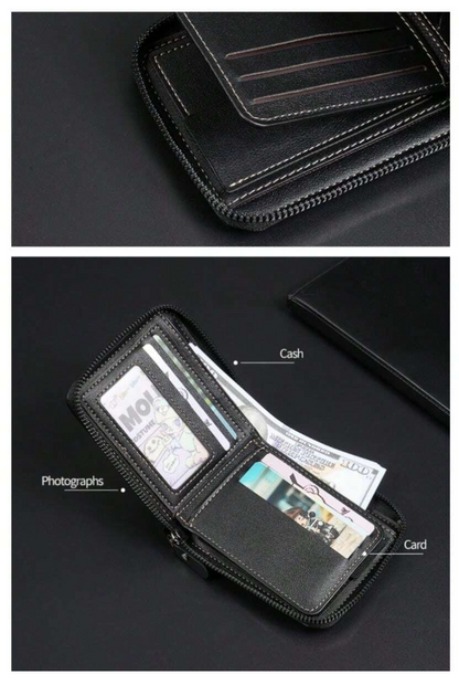 Nuovo portafoglio corto con cerniera retrò casual da uomo,