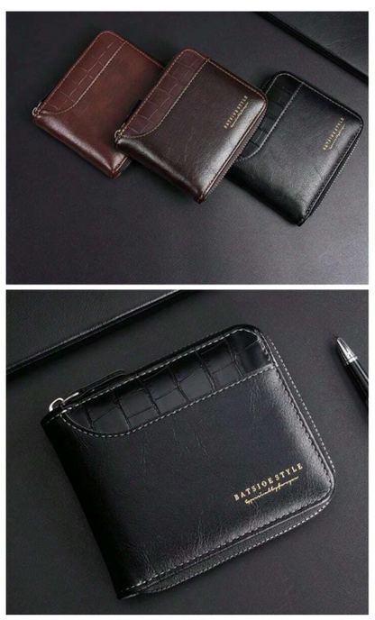 Nuovo portafoglio corto con cerniera retrò casual da uomo,