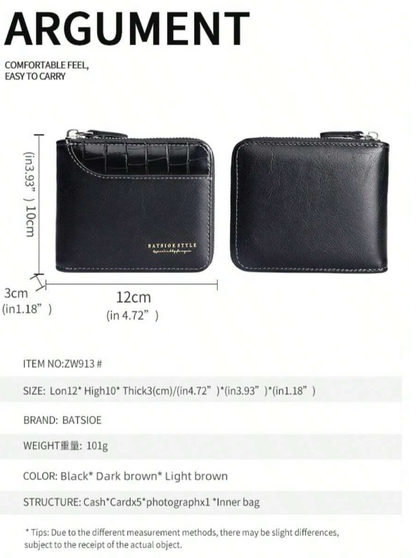 Nuovo portafoglio corto con cerniera retrò casual da uomo,