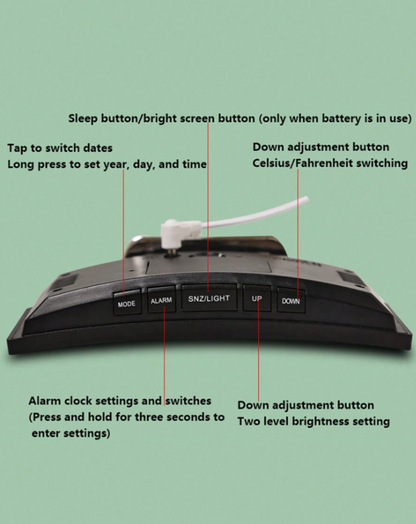 Specchio curvo con LED, sveglia elettronica, multifunzionale con grande schermo