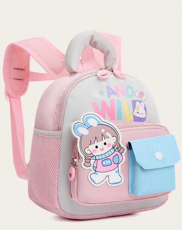 Nuovo zaino in nylon con stampa a motivi carini e colorblock