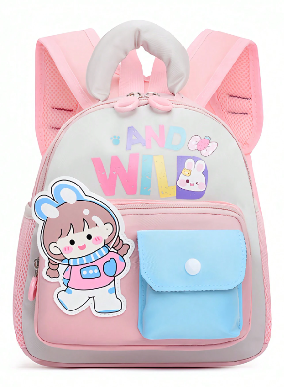 Nuovo zaino in nylon con stampa a motivi carini e colorblock