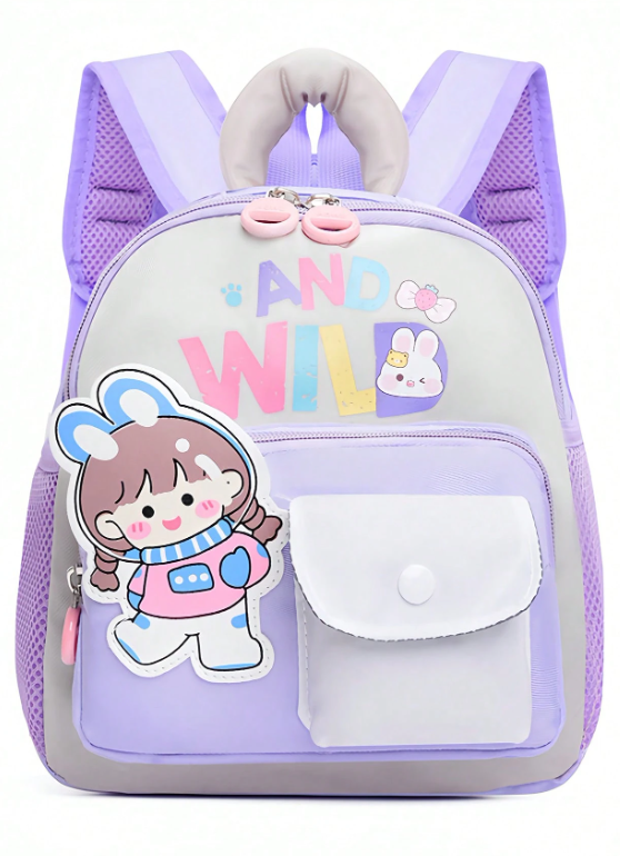 Nuovo zaino in nylon con stampa a motivi carini e colorblock