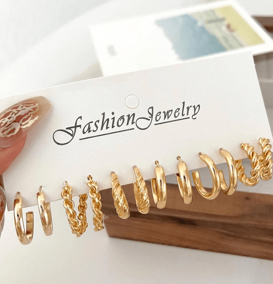 Set Di 12 Orecchini Cerchio A Filo Di Ferro Intrecciato Geometrico Semplice Con Uno Stile Minimalista Di Alta Qualità