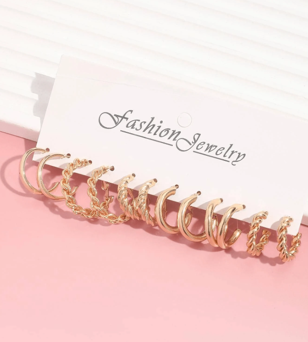 Set Di 12 Orecchini Cerchio A Filo Di Ferro Intrecciato Geometrico Semplice Con Uno Stile Minimalista Di Alta Qualità