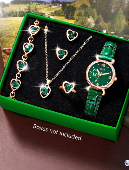 Orologio da donna casual alla moda con quadrante a forma di pesca e Set di gioielli con 5 pezzi di collana