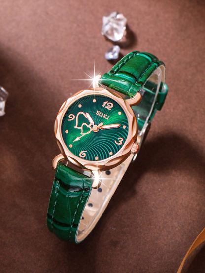 Orologio da donna casual alla moda con quadrante a forma di pesca e Set di gioielli con 5 pezzi di collana