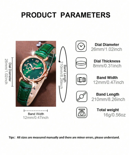 Orologio da donna casual alla moda con quadrante a forma di pesca e Set di gioielli con 5 pezzi di collana