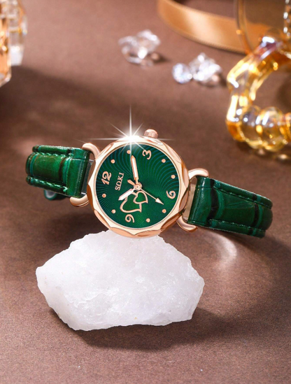 Orologio da donna casual alla moda con quadrante a forma di pesca e Set di gioielli con 5 pezzi di collana