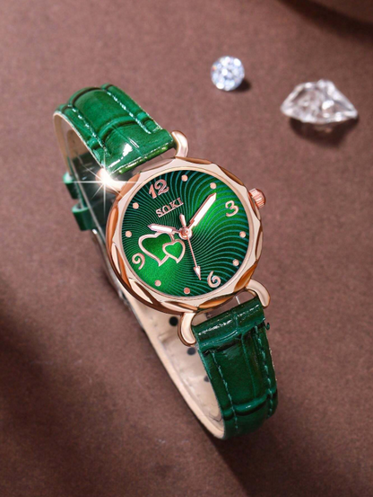 Orologio da donna casual alla moda con quadrante a forma di pesca e Set di gioielli con 5 pezzi di collana